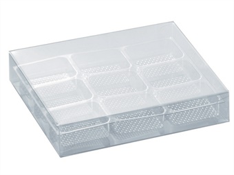 SCATOLA PRALINE 9 ALVEOLI TRASPARENTI CM 11 X 10 H 2 PZ 25