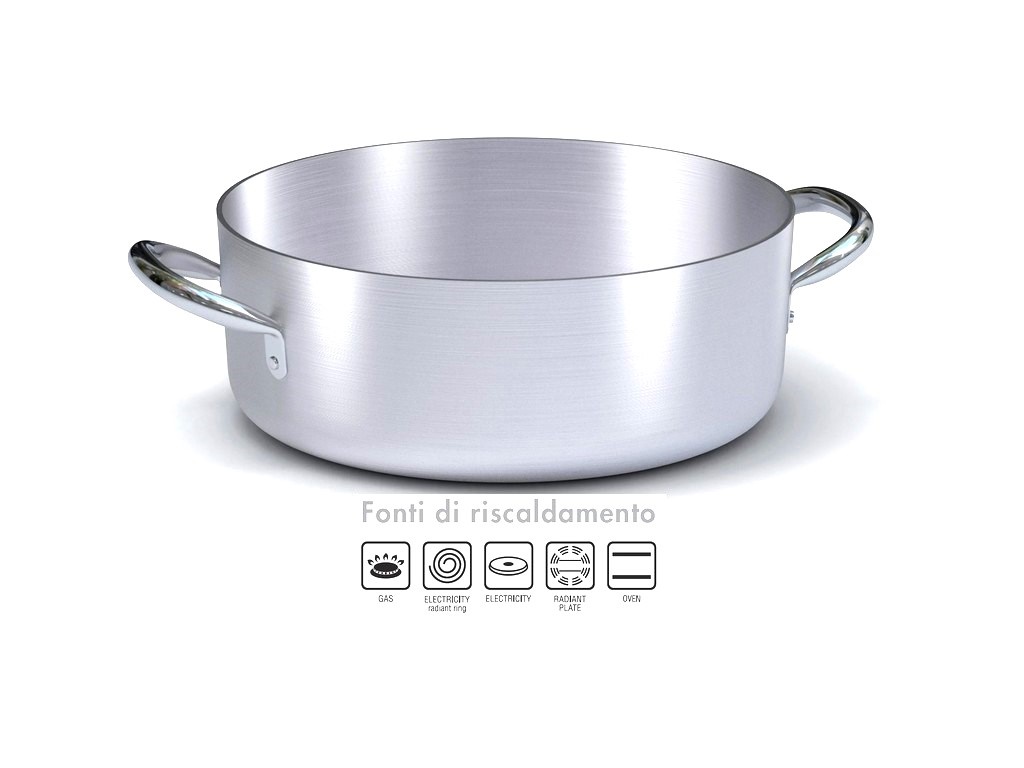 Casseruola bassa in alluminio con 2 manici