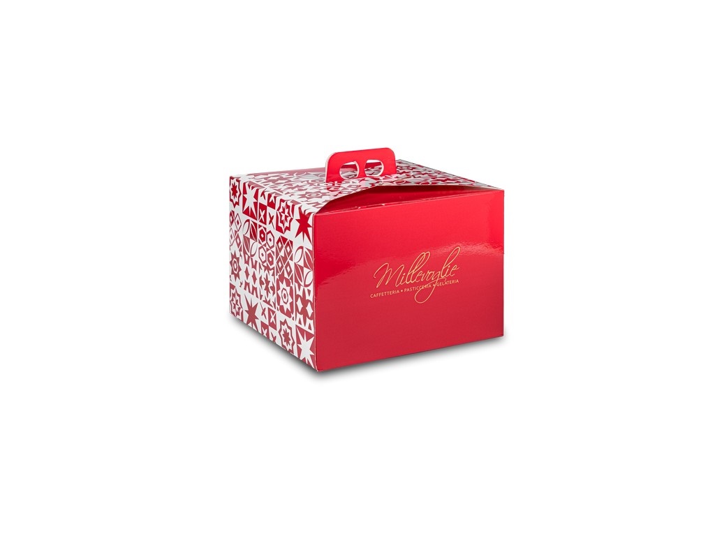 SCATOLA PANETTONE BASSO KG 1 MOSAICO COLORE ROSSO CM 25 X 25 H 18 - PZ 100