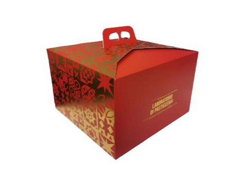 SCATOLA PANETTONE ALTO KG 1 MOSAICO GOLD ROSSO CM 20 X 20 H 21 - PZ 100