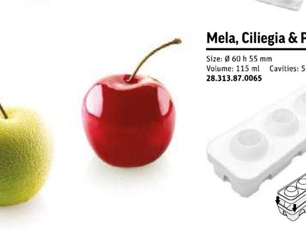 STAMPO SILICONE MELA, CILIEGIA & PESCA 115 ML DIAM MM 60H55 + SUPPORTO