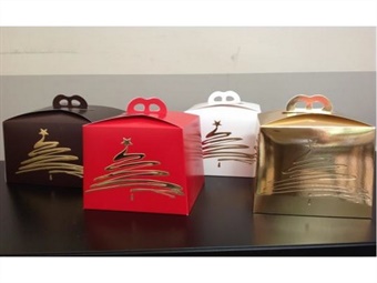 SCATOLA PANETTONE ALTO GR 750 BIANCA CON ALBERO ARGENTO PZ 1