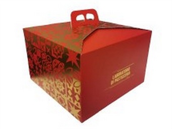 SCATOLA PANETTONE ALTO KG 1 MOSAICO GOLD ROSSO CM 20 X 20 H 21 - PZ 100