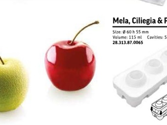 STAMPO SILICONE MELA, CILIEGIA & PESCA 115 ML DIAM MM 60H55 + SUPPORTO